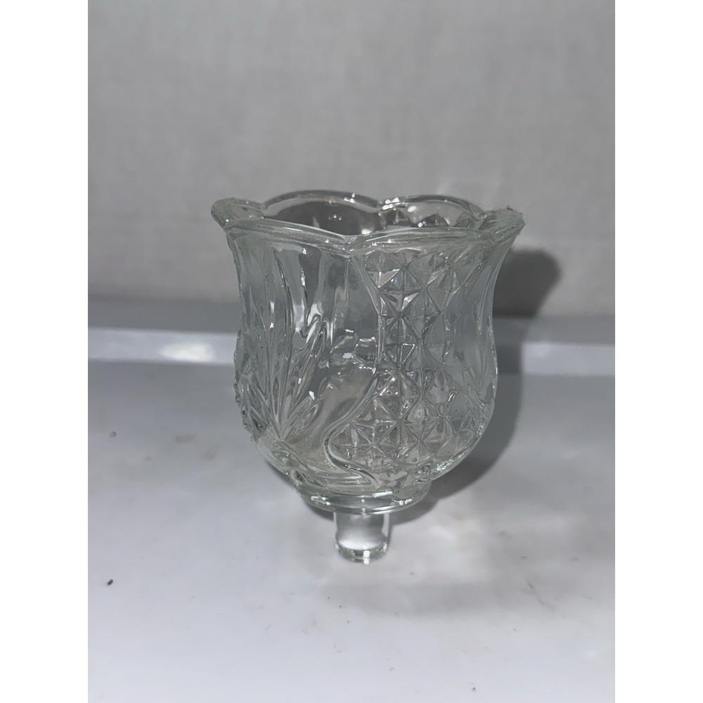 Vintage HOMCO Clear Diamond Pattern Fluted Glass Votive Candle Holder 3.5" w/Peg